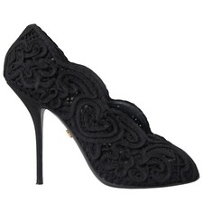 DOLCE & GABBANA Shoes Black Cordonetto Ricamo Pump Open Toe EU38 / US7.5 1350usd