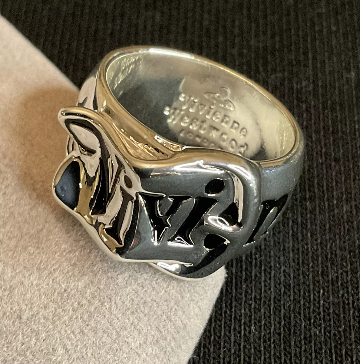 Vivienne Westwood Nana Belt Thick Logo Ring silver tone , ring size #8 (L)~#350