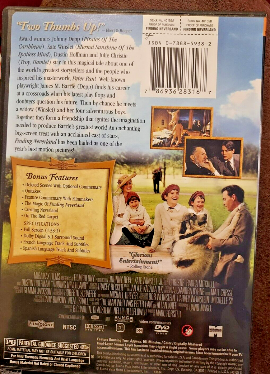 Finding Neverland DVD Widescreen Edition Johnny Depp Kate Winslet