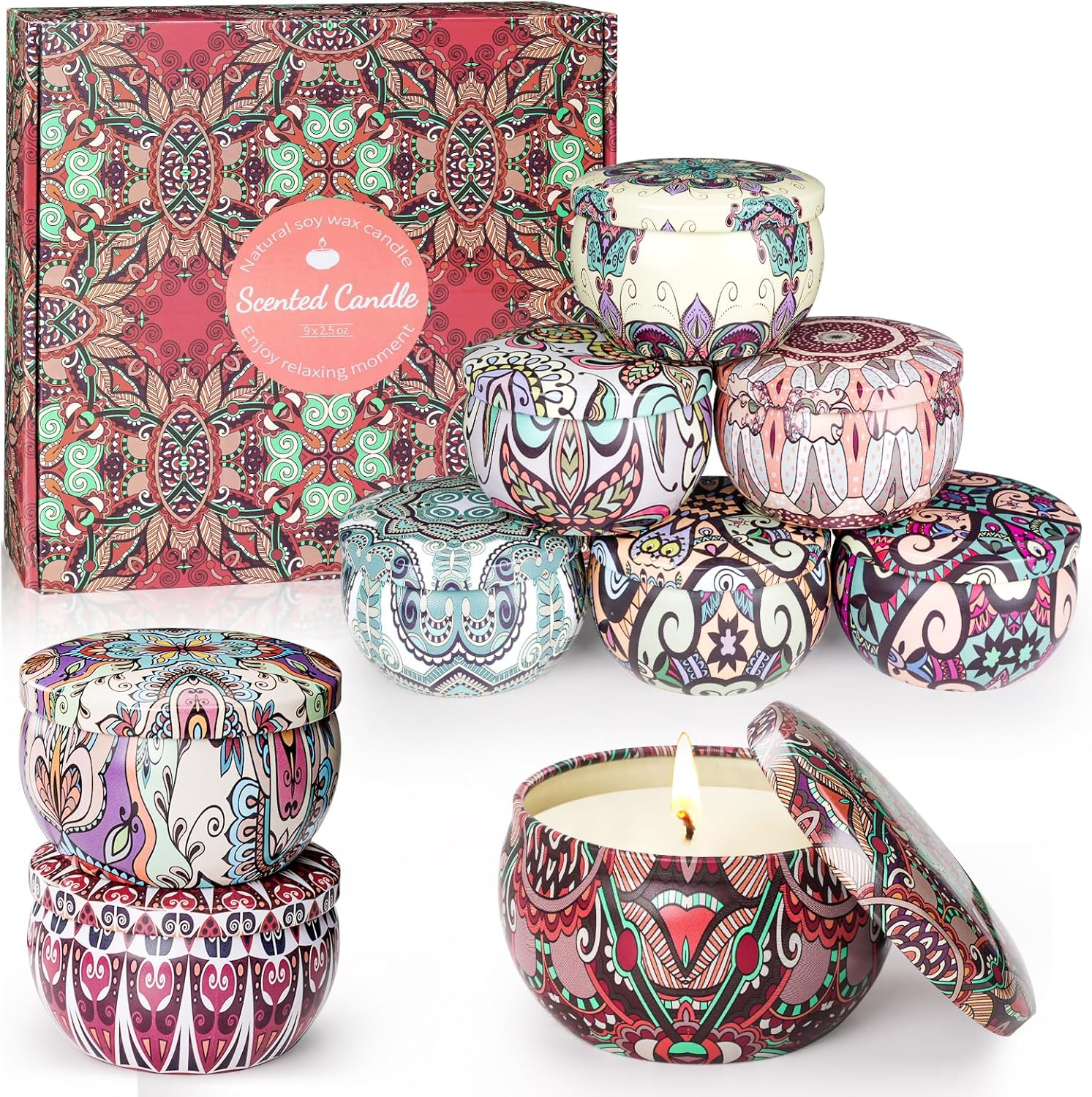 Scented Candles Gift Set for Women, 9 Pack Candles for Home Scented, 180H Burnin