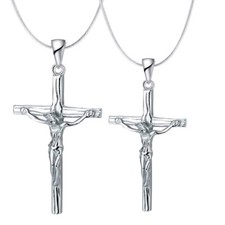 925 Sterling Silver Jesus Christ Crucifix Cross Pendant  Necklace Chain Set H4J
