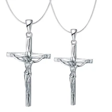 925 Sterling Silver Jesus Christ Crucifix Cross Pendant + Necklace Chain Set H4J
