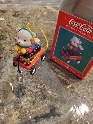 1997 Enesco Coke A Cola Bear In Wagon With Bottles Of Coke Ornament