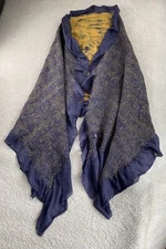 Danish Pure Silk Scarf Hand Made One of a Kind Scandinavia Gray Blue Yellow