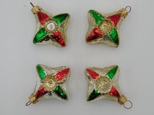 Lot of 4 Blown Glass Colorful Star Type Ornaments