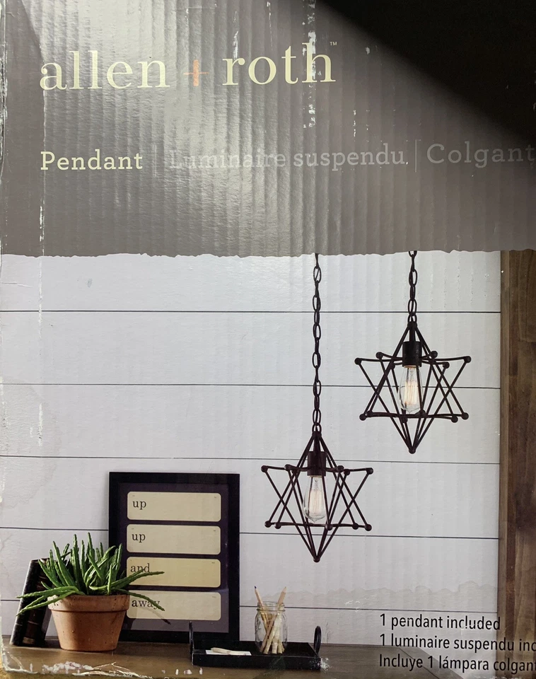 Lámpara colgante geométrica de campo/casa rural francesa de bronce envejecido Allen + Roth Foto 3 de 3