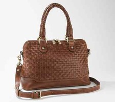 Patricia Nash Women's Discovery Washed Woven Augusta Satchel - Cognac - Nwt
