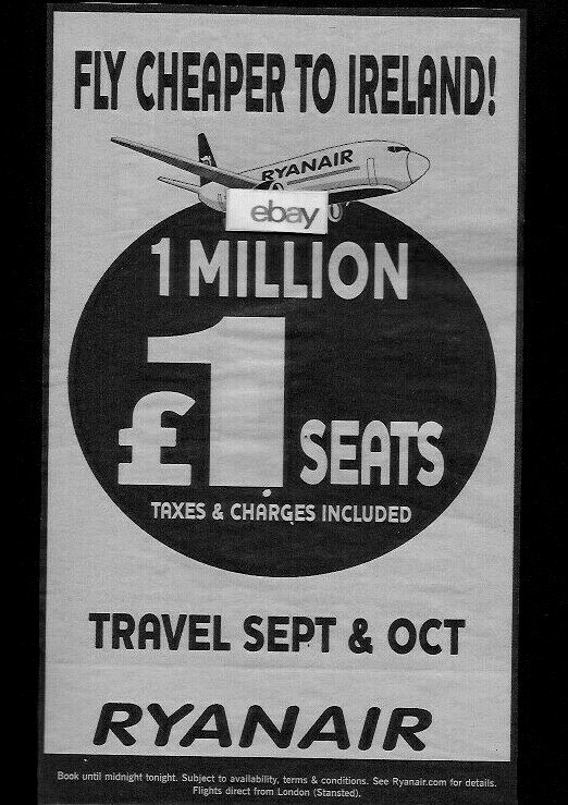 RYANAIR FLY CHEAPER TO IRELAND! FROM LONDON STANDSTED AIRPORT 737-800 JETS  AD