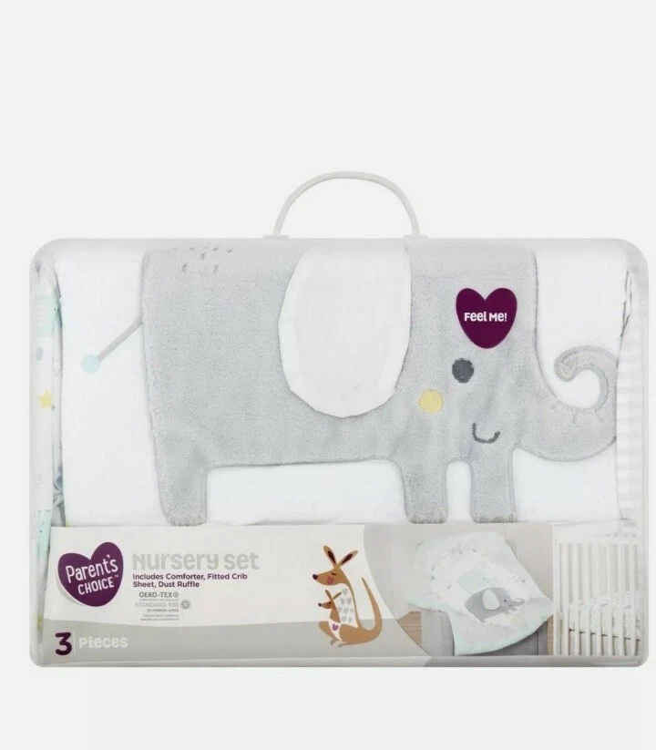 PARENT'S CHOICE Micro-Fiber NURSERY CRIB SET Elephants 3-Pcs ~ New in Package