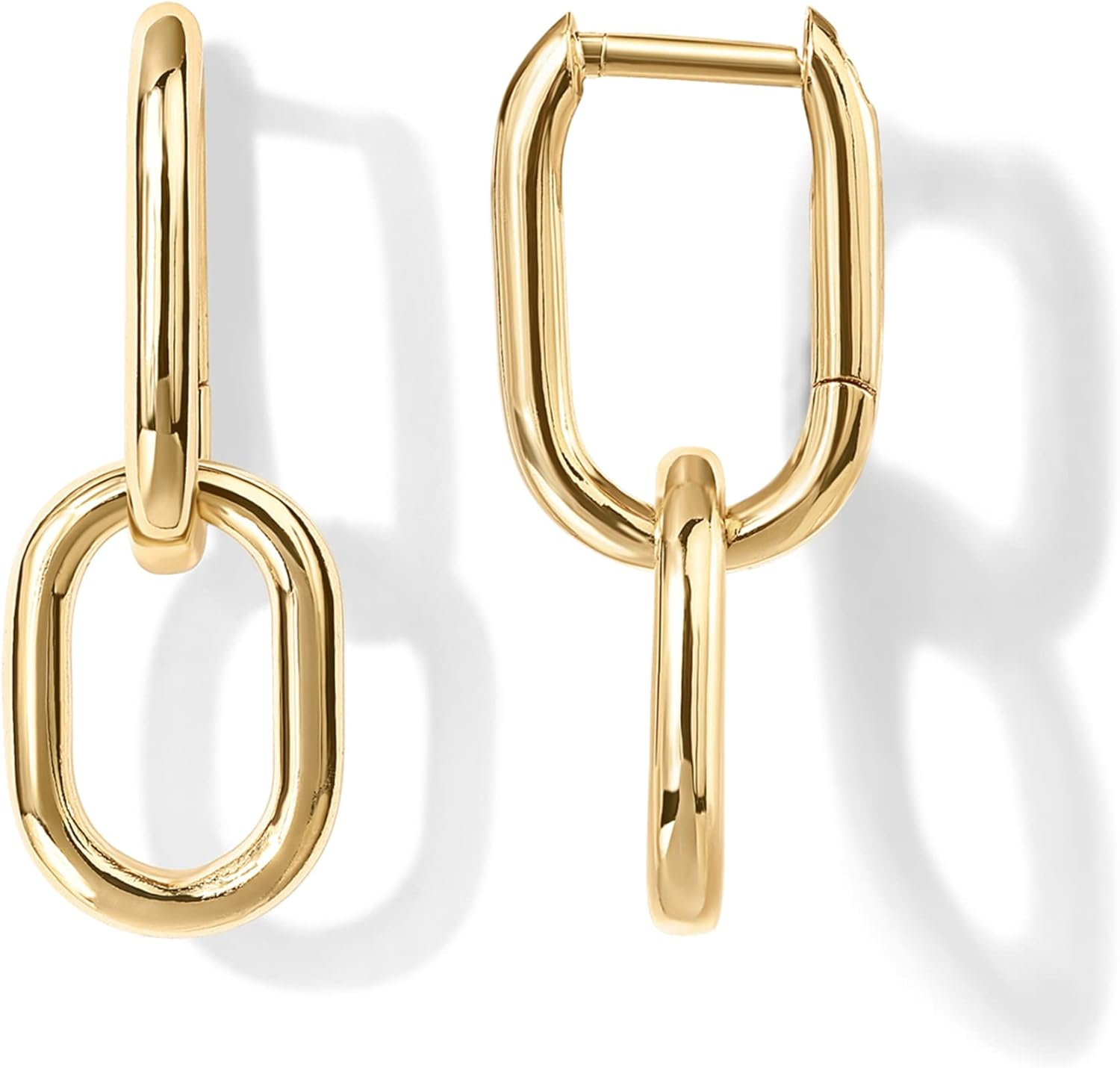 14K Gold Paperclip Link Huggie Earrings for Women - Convertible Statement Hoops