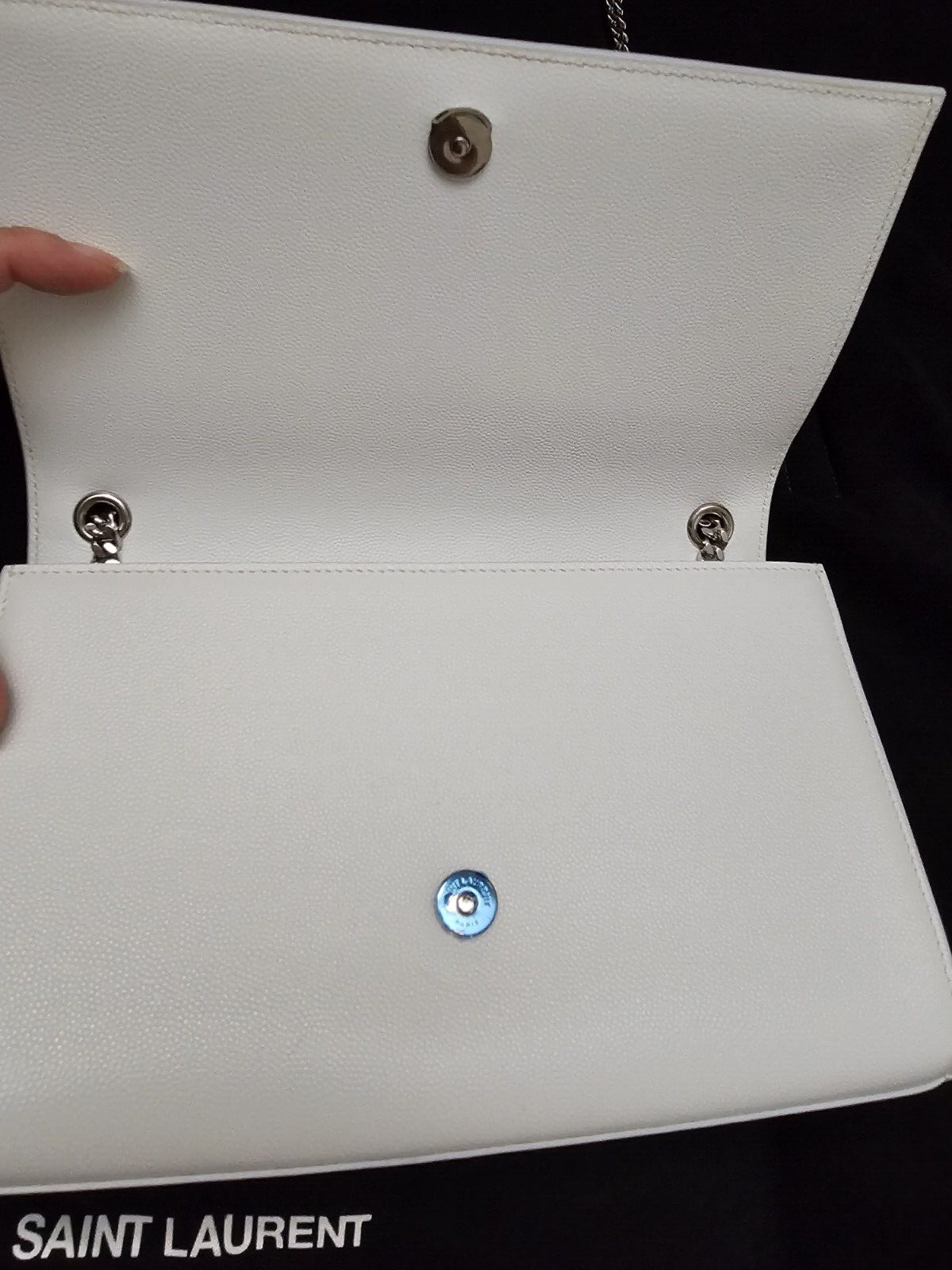 Borsa media Saint Laurent YSL bianca Grain De Poudre con ferramenta argento