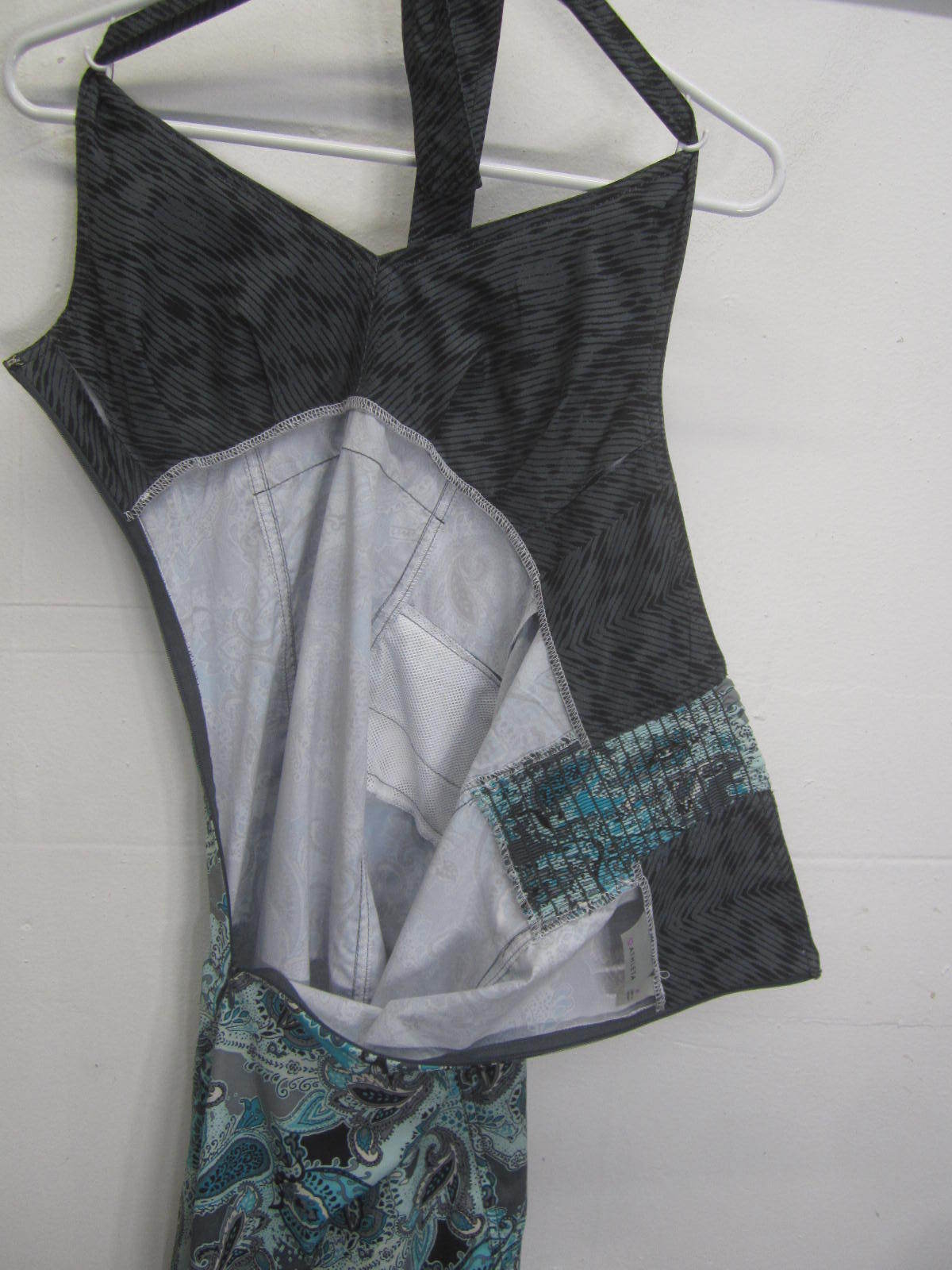 vtg Athleta Sun Dress Teal & Gray Paisley Halter Top mid length