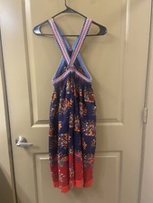 ulla johnson cotton linen red blue overall dress sz 4 (item A49)