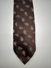 Wembley Tie Mens Brown Paisley Logo Made In USA - Used 83
