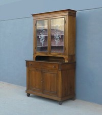 Credenza libreria doppio corpo buffet con alzata a vetri in noce, '800!