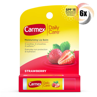 6x Sticks Carmex Daily Care Strawberry SPF 15 Moisturizing Lip Balm | .15oz