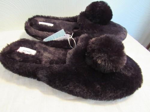OLD NAVY Women's Mule Slippers Black Faux Fur Slip On House Shoe SZ. 8/9  NWT | eBay