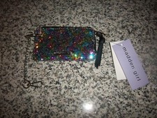 MADDEN GIRL MULTICOLORED SEQUINS SLIM ZIPPERED ID/CARD WALLET W/KEY CHAIN - NWT