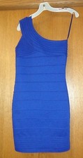 Woman's sz S - Blue DRESS - Jump - ONe shoulder - Pin-tucks - Firm stretch - HOT