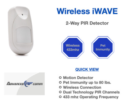 Risco iWave Wireless Pet Immune Motion Detector RWX95 433mhz