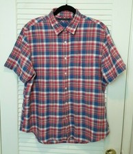 Camisa Perry Ellis a Cuadros Manga Corta Con Botones Roja Azul Talla XL