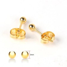 9ct Solid Gold Pair Ball Round Ear Studs Earrings Piercing Unisex 2/3/4/5/6mm  *