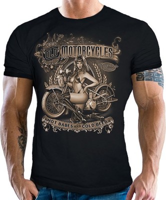 T Shirt GASOLINE BANDIT Old Motorcycles Hot babes and cold beer S - 4XL