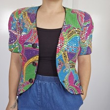 Vtg Rimini Sequined Artsy Kaleidoscope Blazer Top Art to Wear Size 10 Peplum