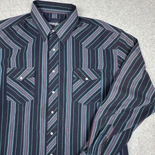 Wrangler Mens Western Pearl Snap Shirt Navy Green Striped Long Sleeve XL Long