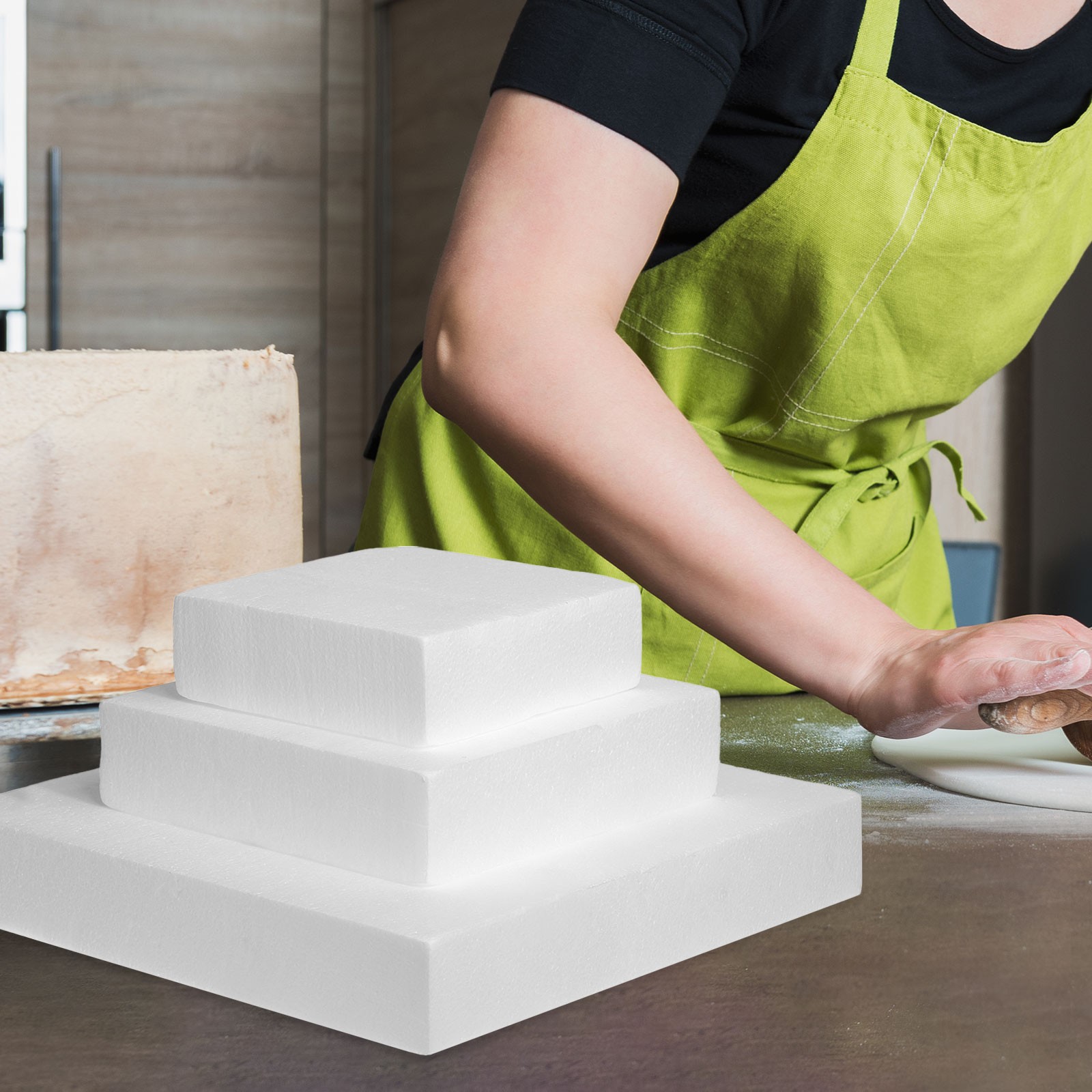 Square Foam Cake Dummy Set, 14" x 14" x 2" Fake Cake Model Photo Prop