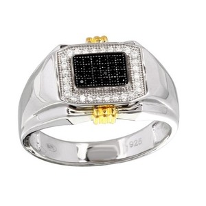 Authentic Two-Tone 925 Gold Plated Sterling Silver Men's Rectangular Ring CZ Sizes 9-12