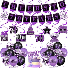 Purple 70Th Birthday Decorations for Women Men Purple Black 70Th Birthday Banner