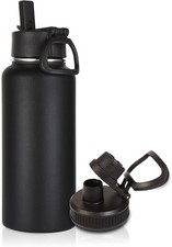 Volhoply 1 Litre Insulated Water Bottle with Straw Lid and Spout Lid,Stainless 