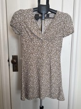 SHEIN Floral Mini Dress Womens XS Extra Small 2 Brown V-Neck Short Sleeve Casual