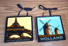 MWW Market Mini Plates Hanging Wall Decor PARIS HOLLAND SET OF TWO (2)