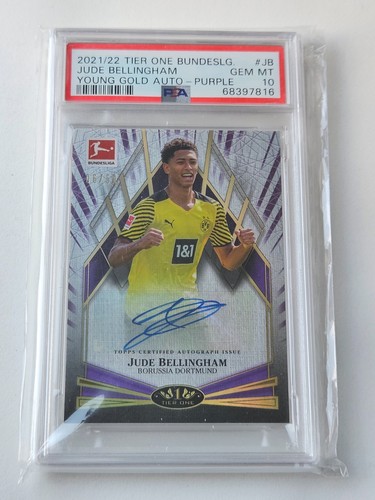 Jude Bellingham 2021 Topps Tier One Bundesliga Young Gold Auto Purple /50 PSA 10