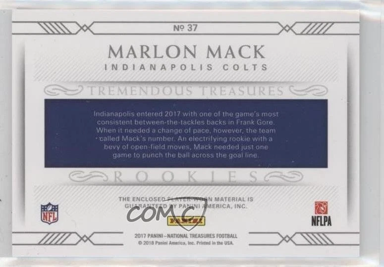 2017 Panini National Treasures Tremendous Rookies /99 Marlon Mack #37 RC - Image 2 of 2
