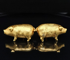 22K Gold PIG CUFFLINKS Boar 2 Piggies Heavy 24 GRAMS Solid Yellow Cuff Links