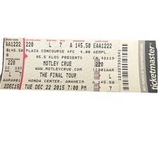 UNUSED MOTLEY CRUE TICKET!! 2015!!! ANAHEIM, CA!!