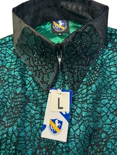 Royal Highness Equestrian Ladies Turquoise Horse SHOW SHIRT w/ Bling  COLLAR L