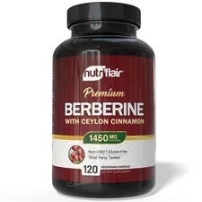 NutriFlair Berberine with Ceylon Cinnamon 1450mg Supplement – 120 Capsules | ...