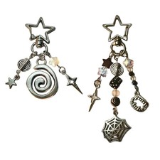 Youthful Beaded Keychain Spiders Web/Spirals Star Charm Keyring Lightweight Gift