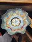 Nice Fenton Carnival Glass Blue Dragon & Lotus Pattern Ruffled Bowl