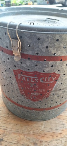 Vintage Falls City 13 "  Air Breather" Minnow Bucket. large 13" X 13"