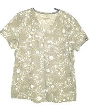 Beyond Scrubs Scrub Top Womens Sz L Gray Floral Polyester Blend Pockets Medical