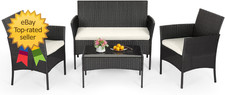 4-Piece Patio Furniture Set Black Outdoor Wicker Furniture with Coffee Table