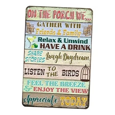 Vintage Metal Tin Sign Home Yard Decor Patio Pool 8 x 12 Inches Porch Rules