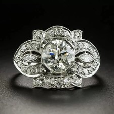 1.70Ct Round Cut Moissanite Art Deco Wedding Bridal Ring14K White Gold Plated