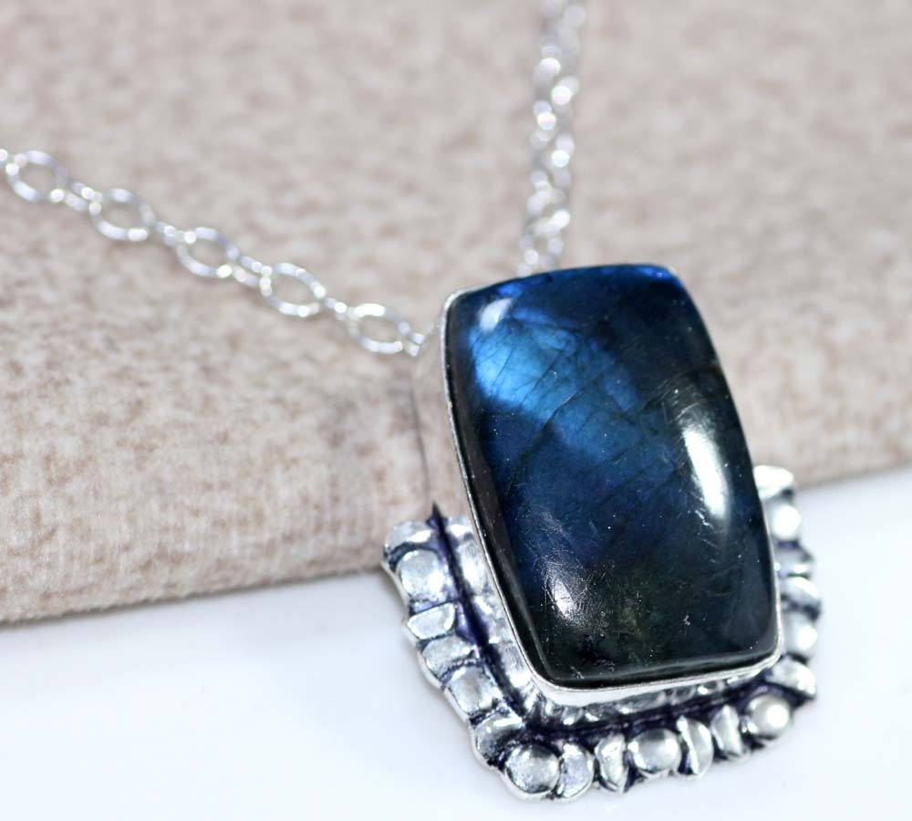 Daily Deal Fiery Labradorite 925 Silver Plated Necklace 18