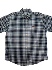 Vintage Carhartt Men  s Blue Plaid Button Down Short Sleeve Relaxed Shirt Size L